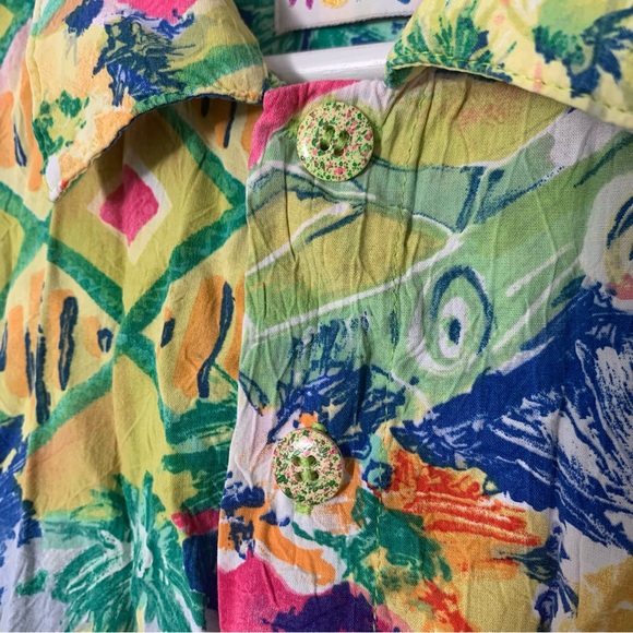 VTG & RARE Jams World AOP colorful button down top womens large unisex men - Picture 6 of 9